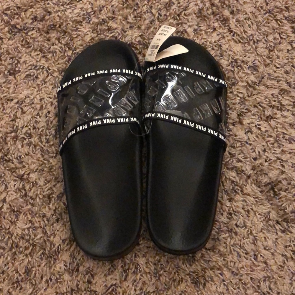 VS Pink black slide sandals